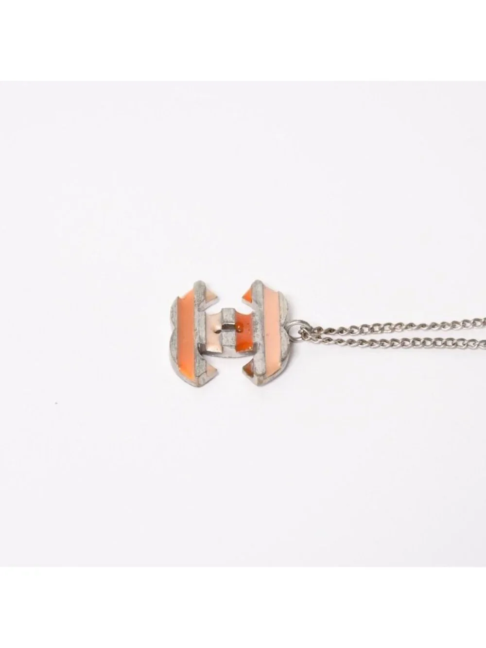 Chanel Necklace CC Logo Border Orange Pink Silver 05